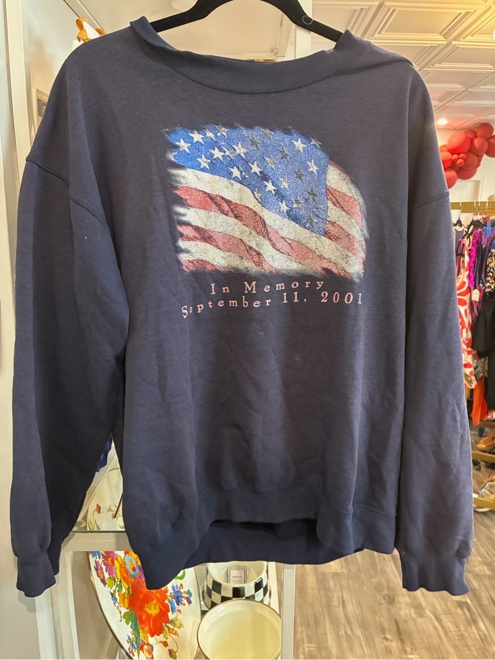 Vintage Men's Navy 9/11 Memorial Flag Sweatshirt